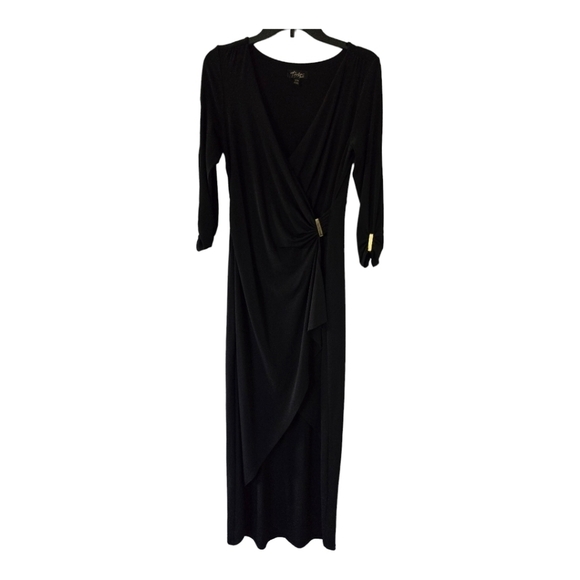 Thalia Womens Long Sleeve Wrap maxi Dress Sz small Black Cocktail Party Dinner - Picture 1 of 9
